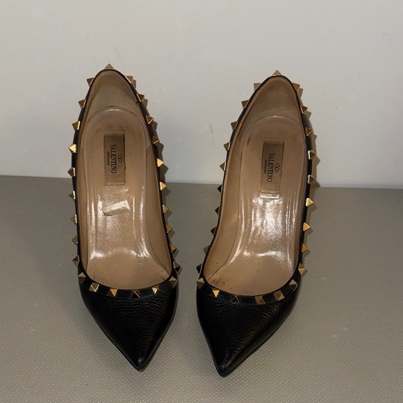 Valentino Black and Gold Studded Heels - Picture 1 of 7